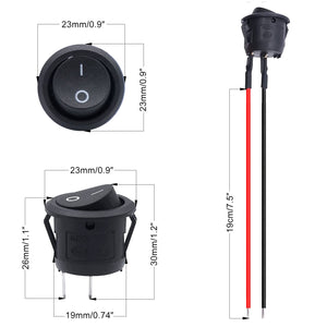 Rocker Switch ON/Off SPST 2Pin Latching Toggle Switch Snap Round with Pre-Wired