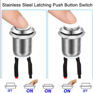 Prewired Waterproof Push Button Latching Self-Locking Stainless Steel Push Button On / Off