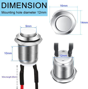 Prewired Waterproof Push Button Latching Self-Locking Stainless Steel Push Button On / Off